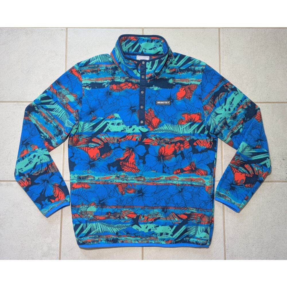 Obermeyer Men's Medium Sweater Multicolor Floral 1/4 Snap Sweatshirt Fleece